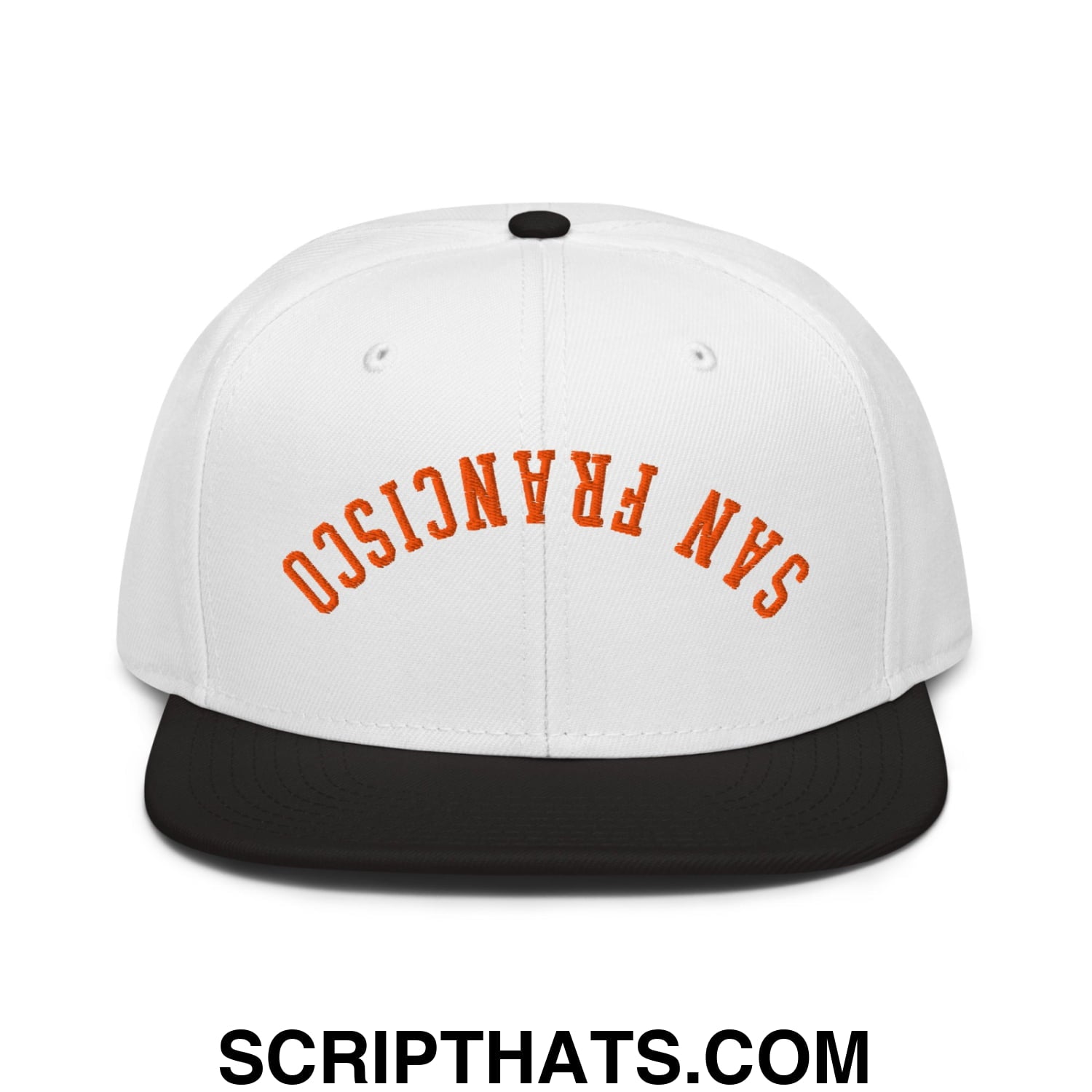 Upside Down San Francisco Baseball Embroidered Flat Brim Bill Snapback Hat Black White White