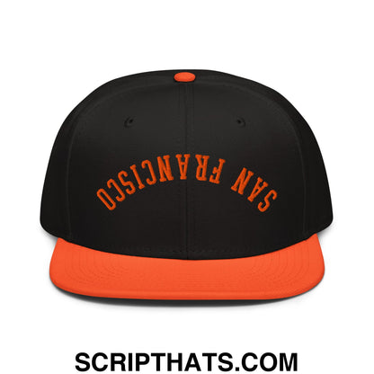 Upside Down San Francisco Baseball Embroidered Flat Brim Bill Snapback Hat Orange Black Black