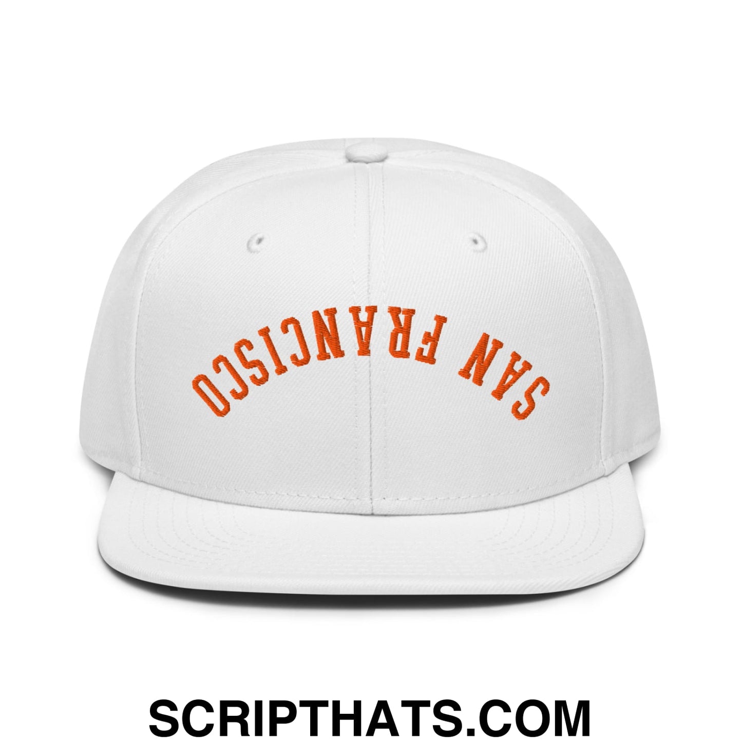 Upside Down San Francisco Baseball Embroidered Flat Brim Bill Snapback Hat White