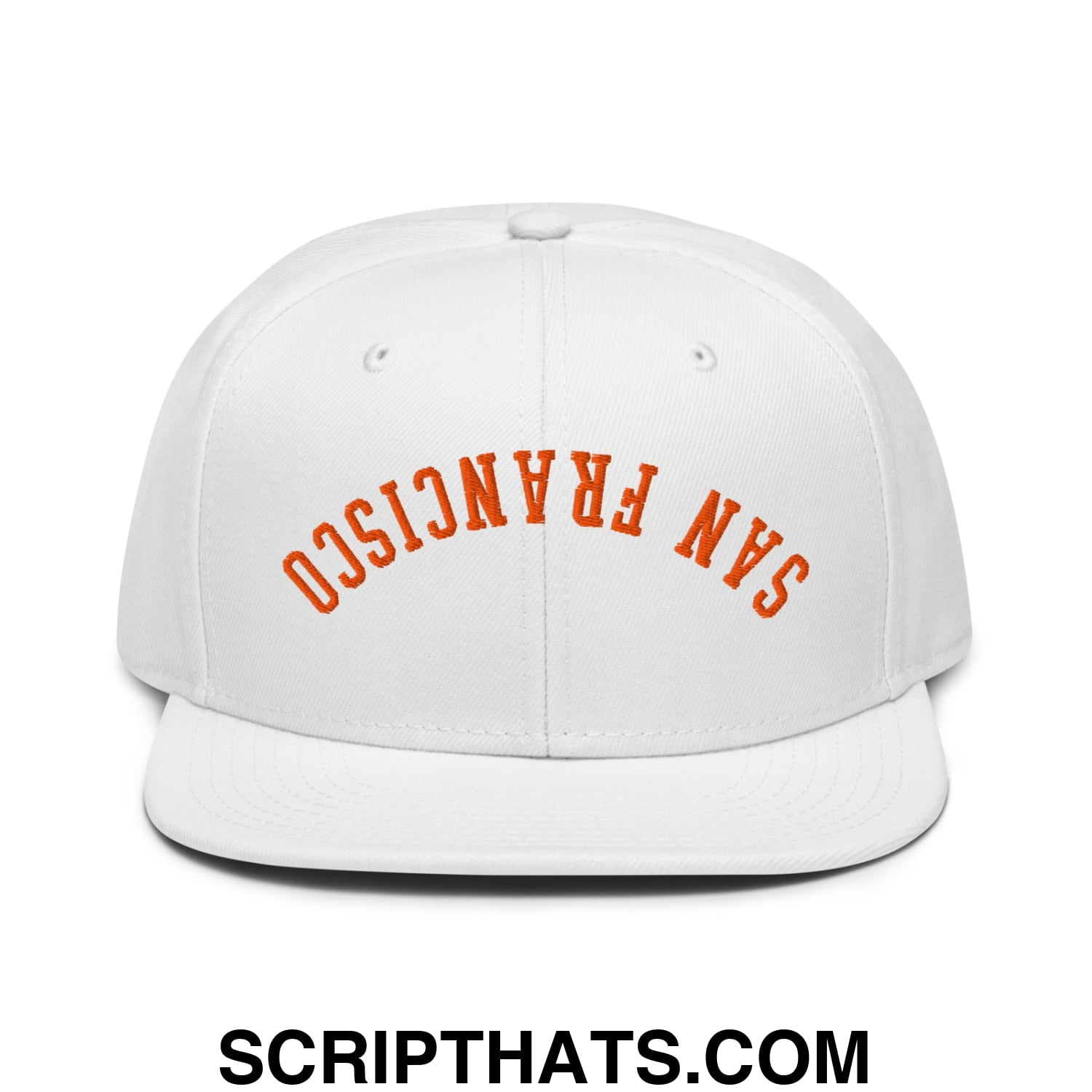 Upside Down San Francisco Baseball Embroidered Flat Brim Bill Snapback Hat White