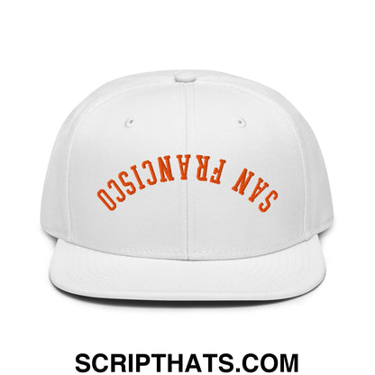 Upside Down San Francisco Baseball Embroidered Flat Brim Bill Snapback Hat White