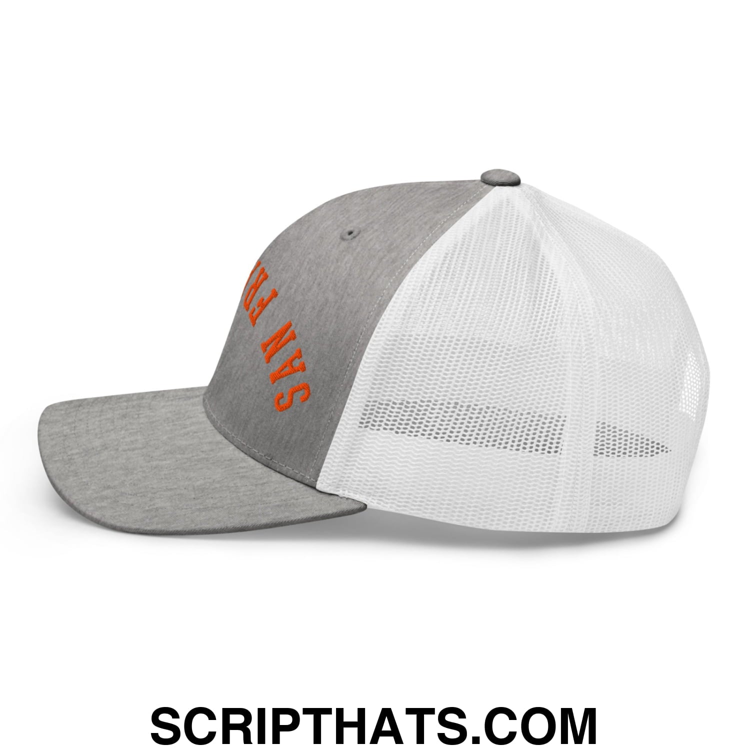 Upside Down San Francisco Baseball Embroidered Mesh Trucker Hat Heather Grey White