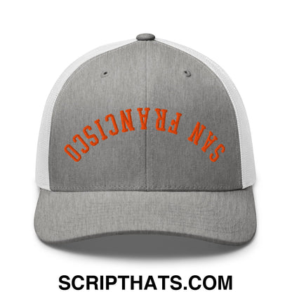 Upside Down San Francisco Baseball Embroidered Mesh Trucker Hat Heather Grey White