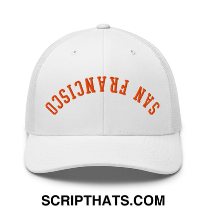 Upside Down San Francisco Baseball Embroidered Mesh Trucker Hat White