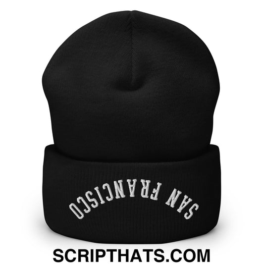 Upside Down San Francisco Embroidered Cuffed Knit Beanie Black