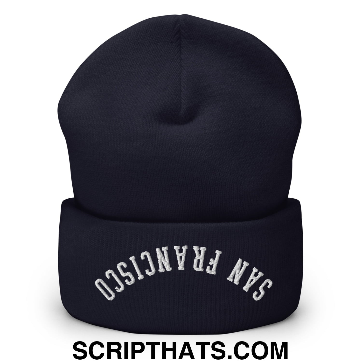 Upside Down San Francisco Embroidered Cuffed Knit Beanie Navy