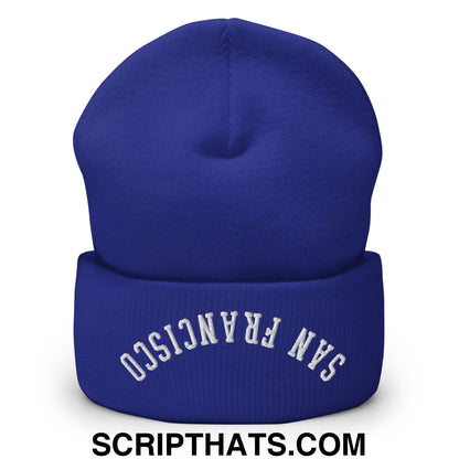 Upside Down San Francisco Embroidered Cuffed Knit Beanie Royal