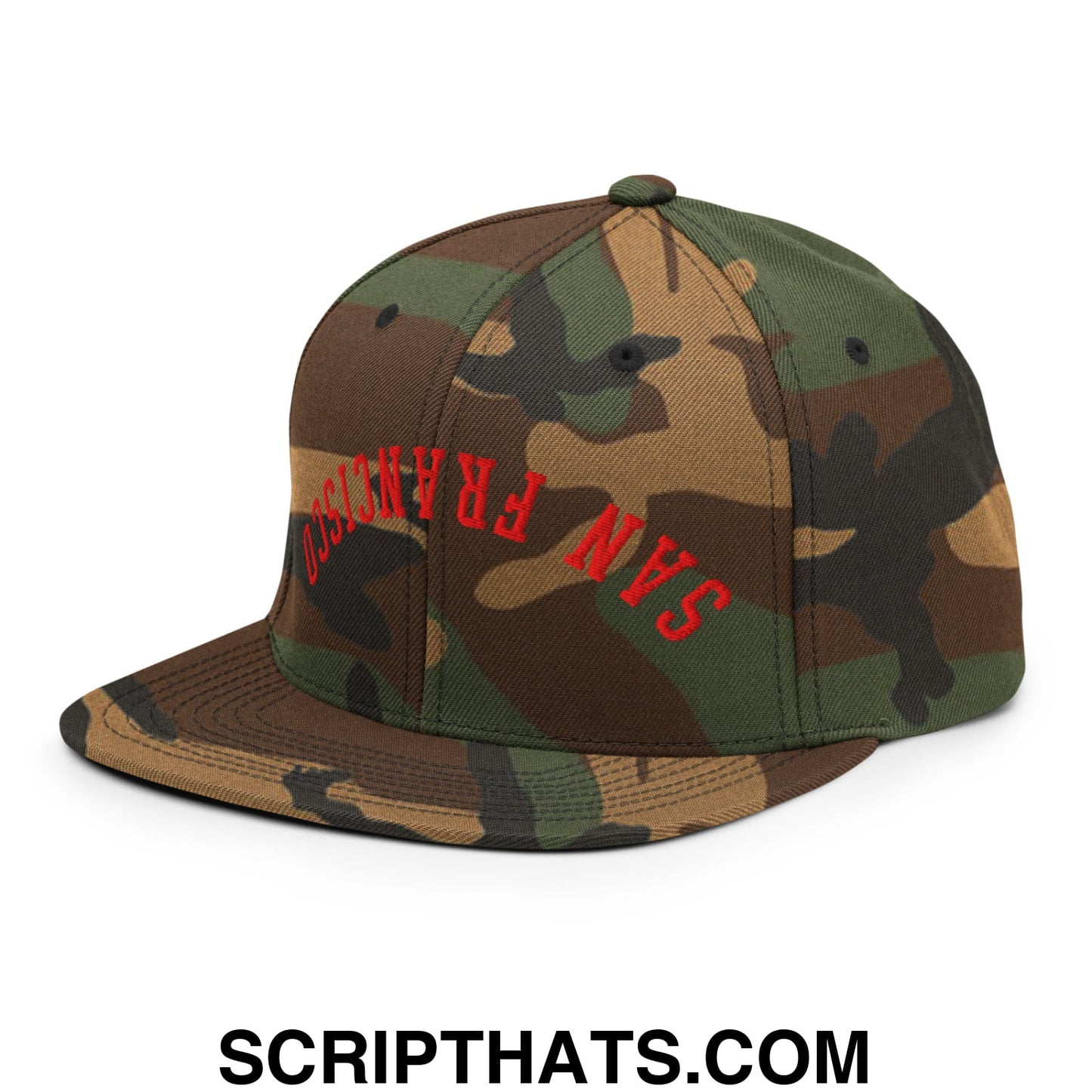 Upside Down San Francisco Football Embroidered Flat Bill Brim Snapback Hat Green Camo