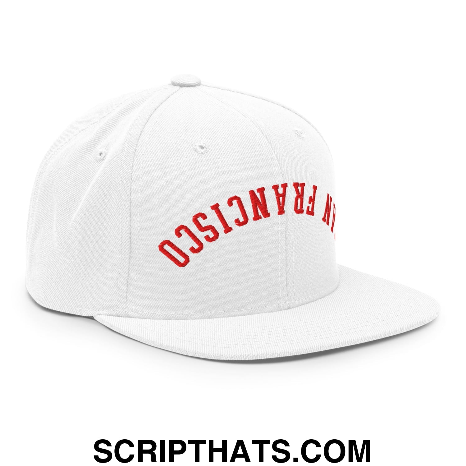 Upside Down San Francisco Football Embroidered Flat Bill Brim Snapback Hat White