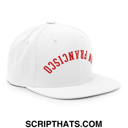 Upside Down San Francisco Football Embroidered Flat Bill Brim Snapback Hat White