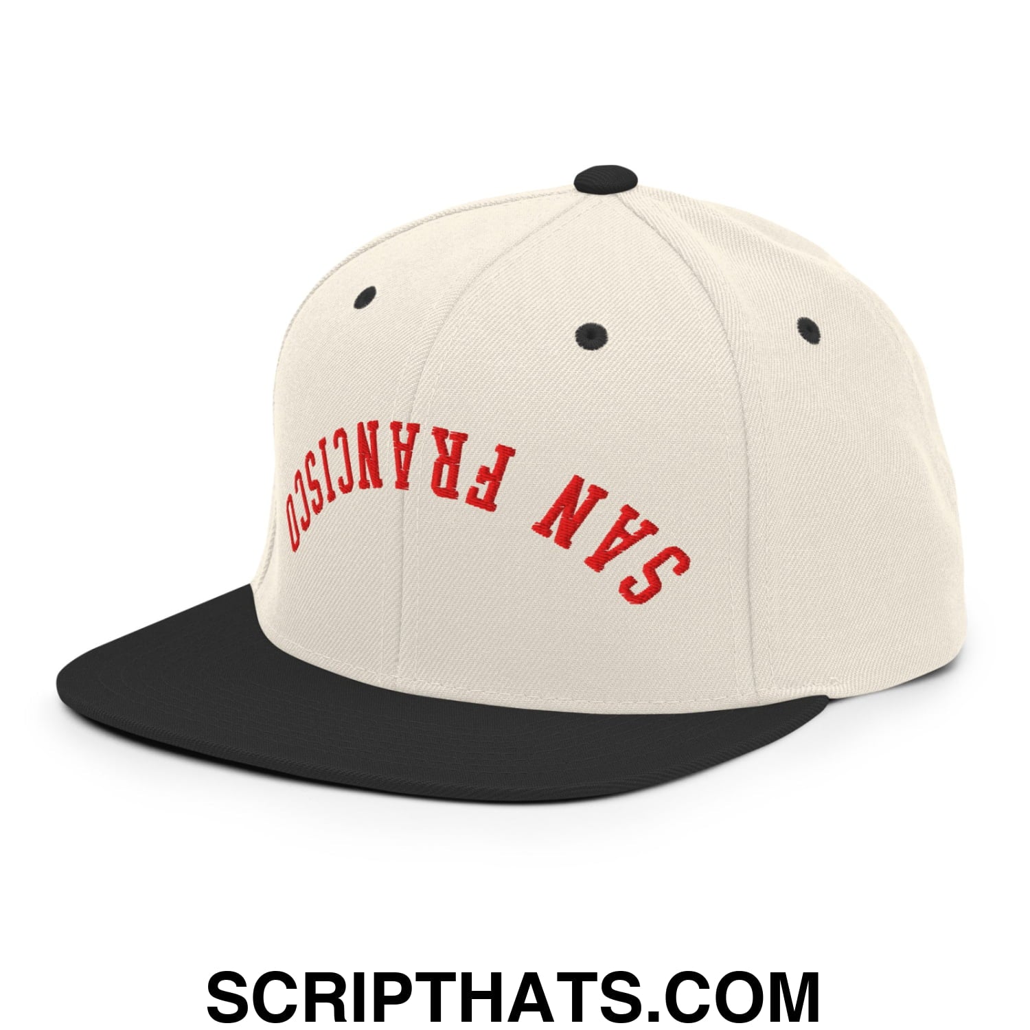 Upside Down San Francisco Football Embroidered Flat Bill Brim Snapback Hat Natural Black