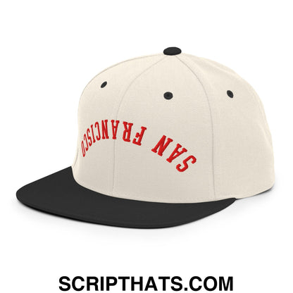 Upside Down San Francisco Football Embroidered Flat Bill Brim Snapback Hat Natural Black
