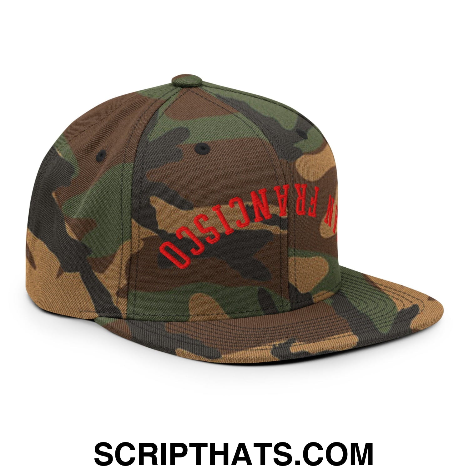 Upside Down San Francisco Football Embroidered Flat Bill Brim Snapback Hat Green Camo