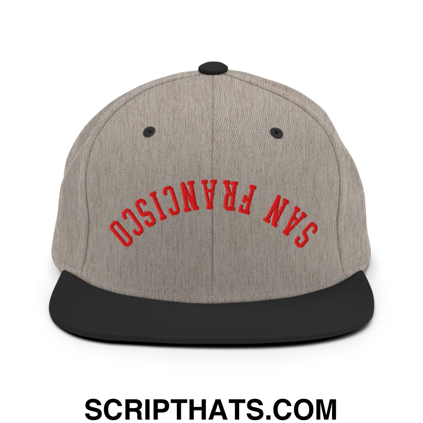 Upside Down San Francisco Football Embroidered Flat Bill Brim Snapback Hat Heather Black