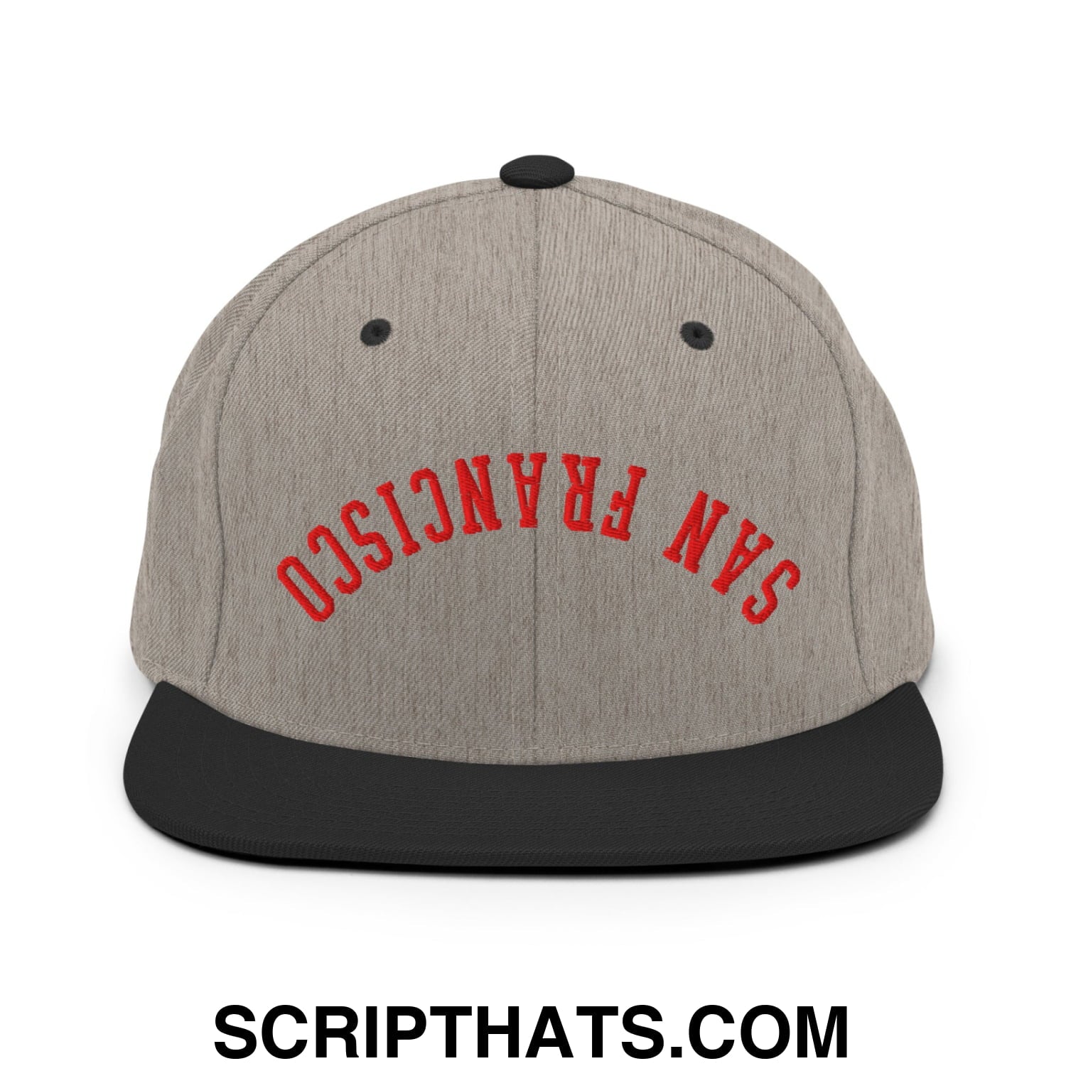 Upside Down San Francisco Football Embroidered Flat Bill Brim Snapback Hat Heather Black