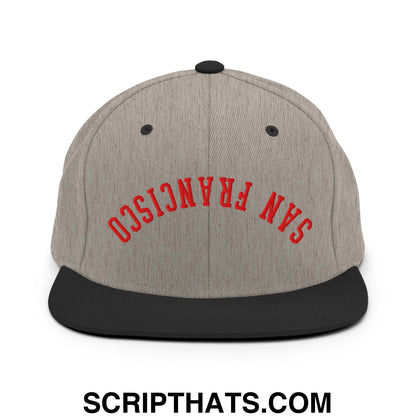 Upside Down San Francisco Football Embroidered Flat Bill Brim Snapback Hat Heather Black