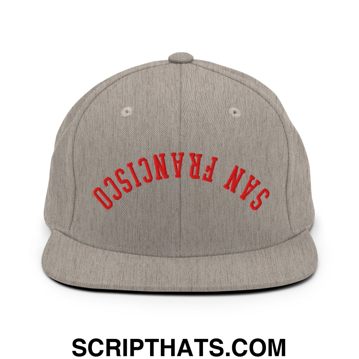 Upside Down San Francisco Football Embroidered Flat Bill Brim Snapback Hat Heather Grey