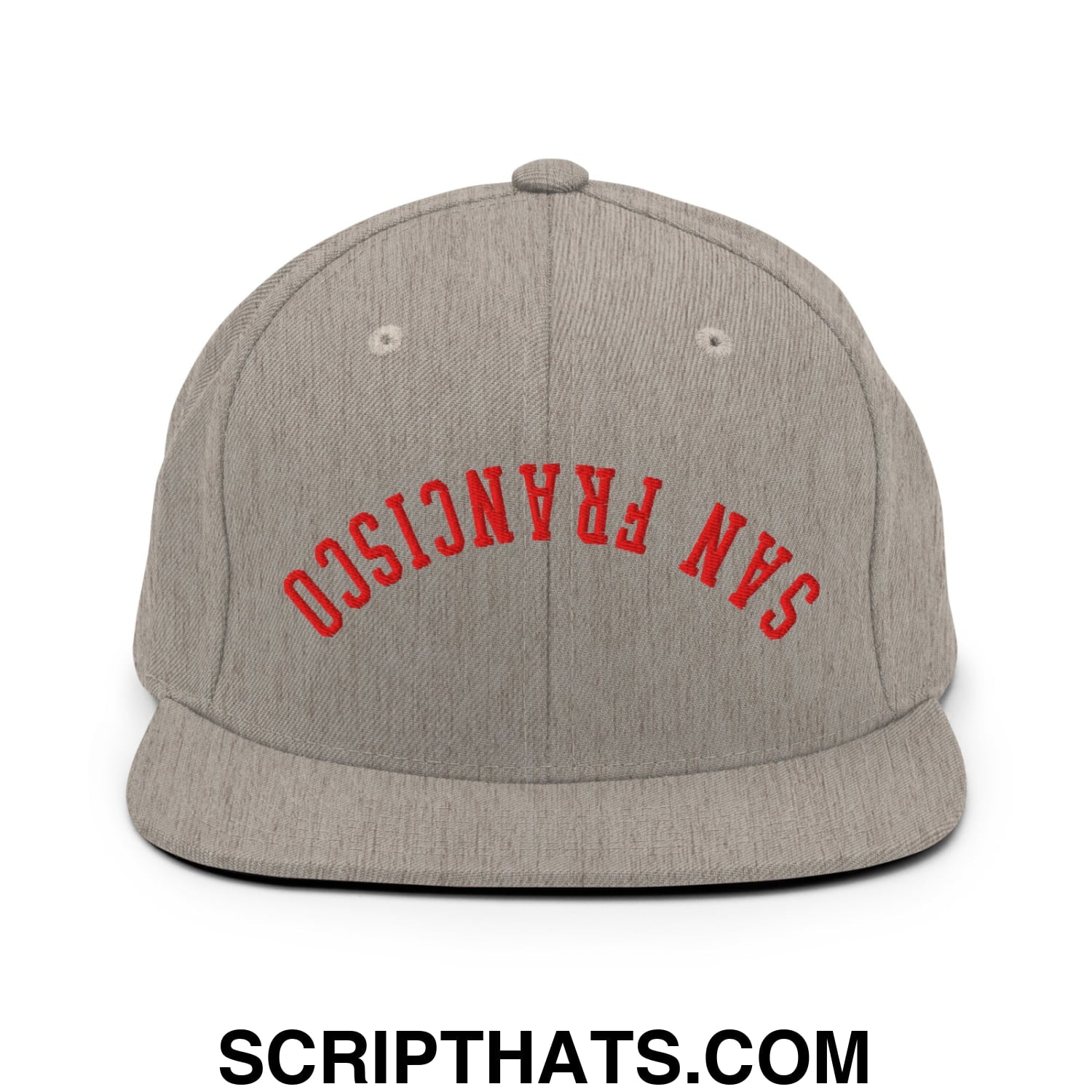 Upside Down San Francisco Football Embroidered Flat Bill Brim Snapback Hat Heather Grey