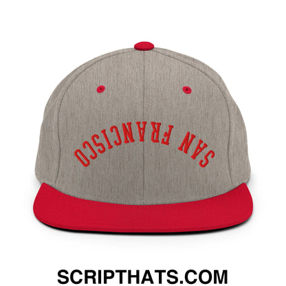 Upside Down San Francisco Football Embroidered Flat Bill Brim Snapback Hat Heather Grey Red