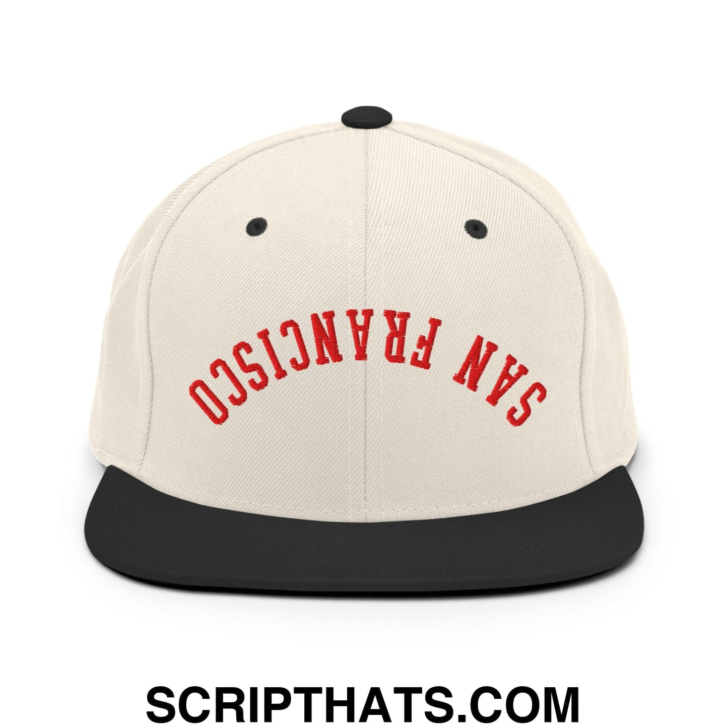 Upside Down San Francisco Football Embroidered Flat Bill Brim Snapback Hat Natural Black