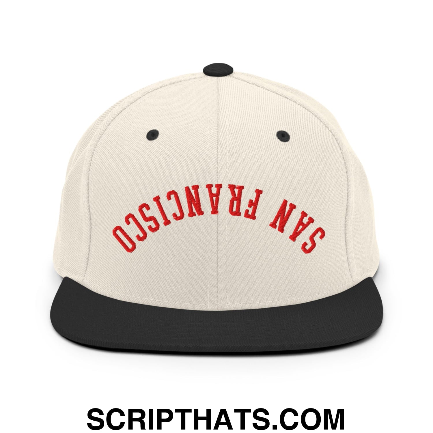 Upside Down San Francisco Football Embroidered Flat Bill Brim Snapback Hat Natural Black