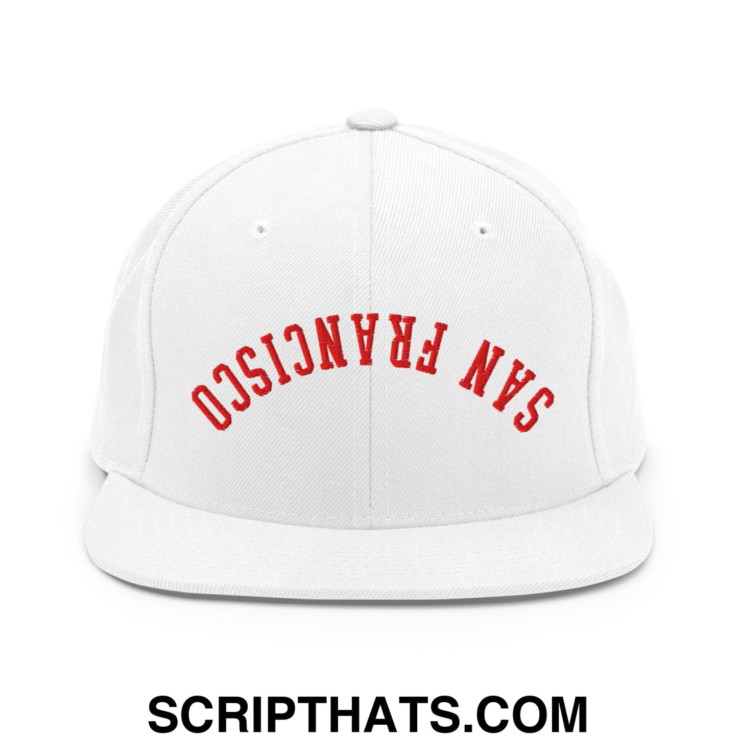 Upside Down San Francisco Football Embroidered Flat Bill Brim Snapback Hat White