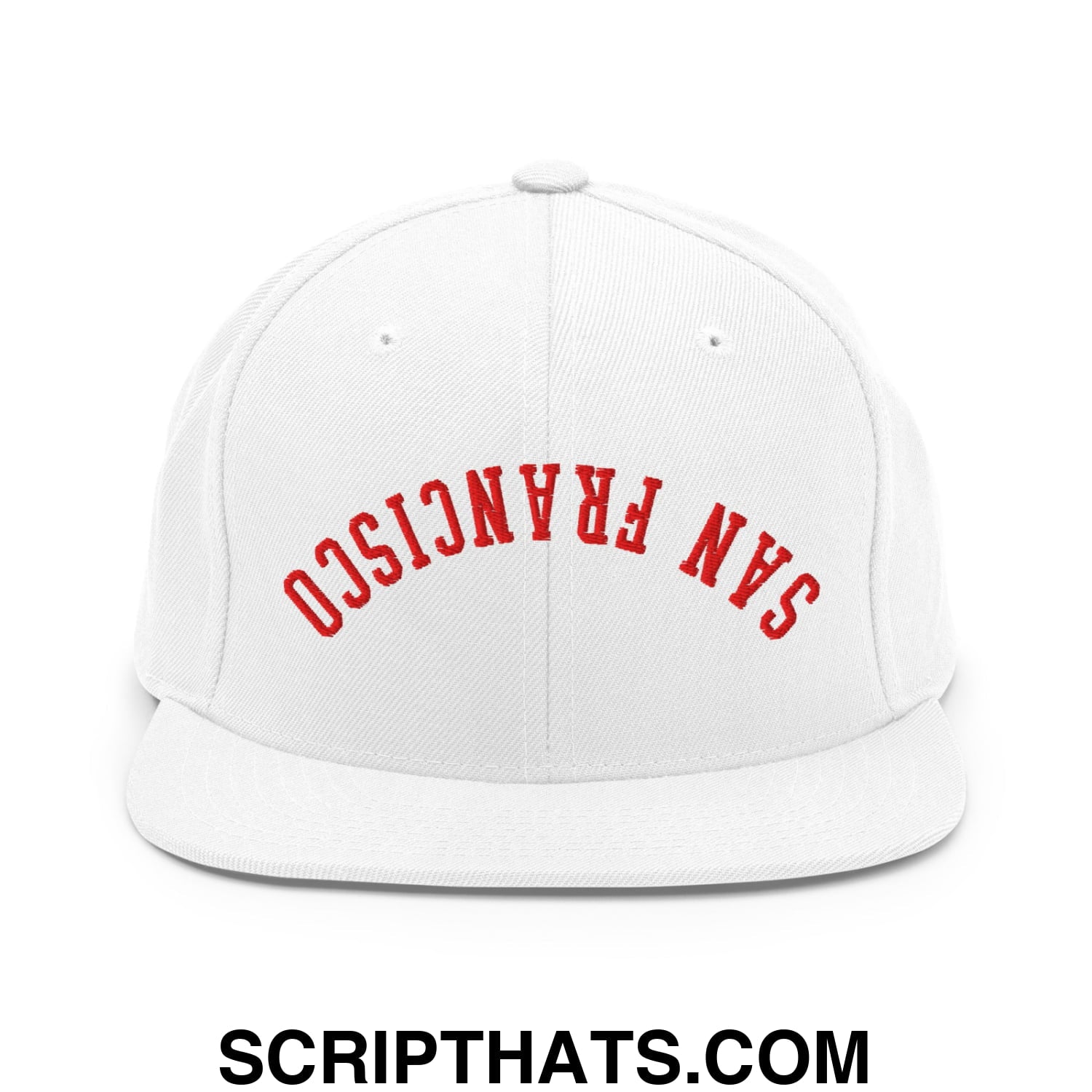 Upside Down San Francisco Football Embroidered Flat Bill Brim Snapback Hat White