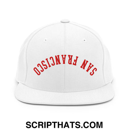 Upside Down San Francisco Football Embroidered Flat Bill Brim Snapback Hat White