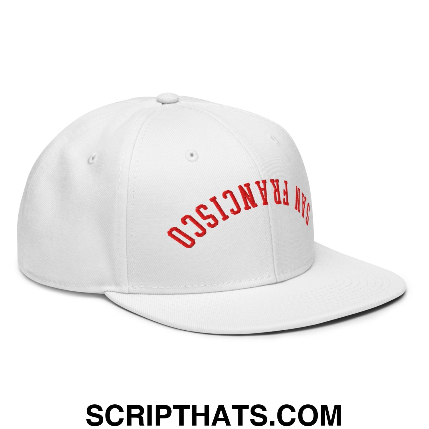 Upside Down San Francisco Football Embroidered Flat Brim Bill Snapback Hat White
