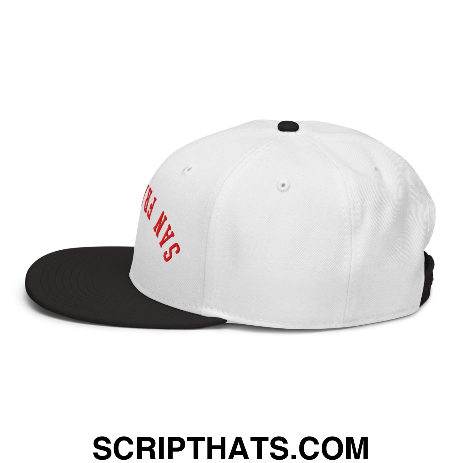 Upside Down San Francisco Football Embroidered Flat Brim Bill Snapback Hat Black White White