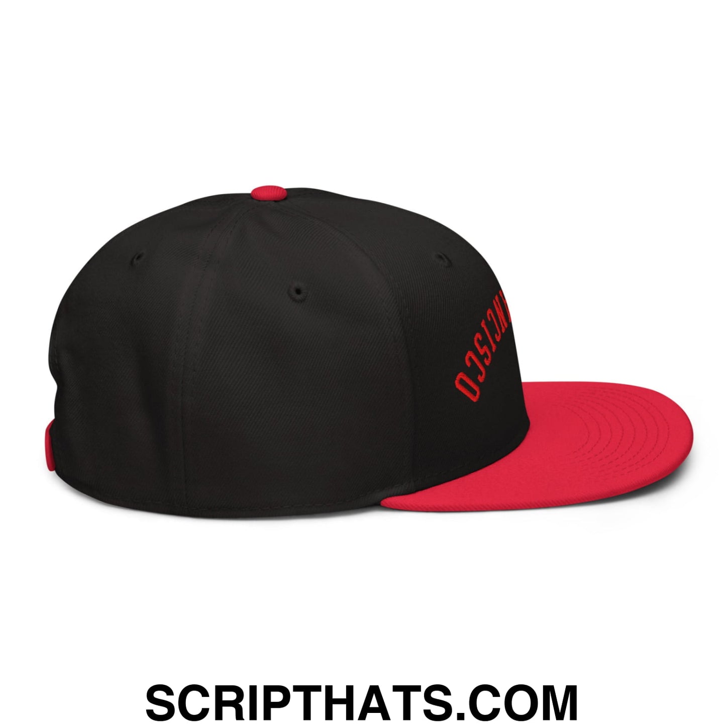 Upside Down San Francisco Football Embroidered Flat Brim Bill Snapback Hat Red Black Black