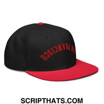 Upside Down San Francisco Football Embroidered Flat Brim Bill Snapback Hat Red Black Black