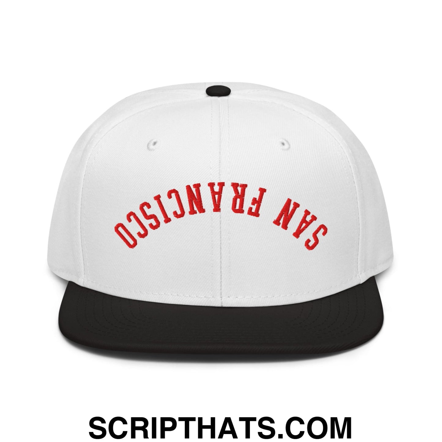 Upside Down San Francisco Football Embroidered Flat Brim Bill Snapback Hat Black White White