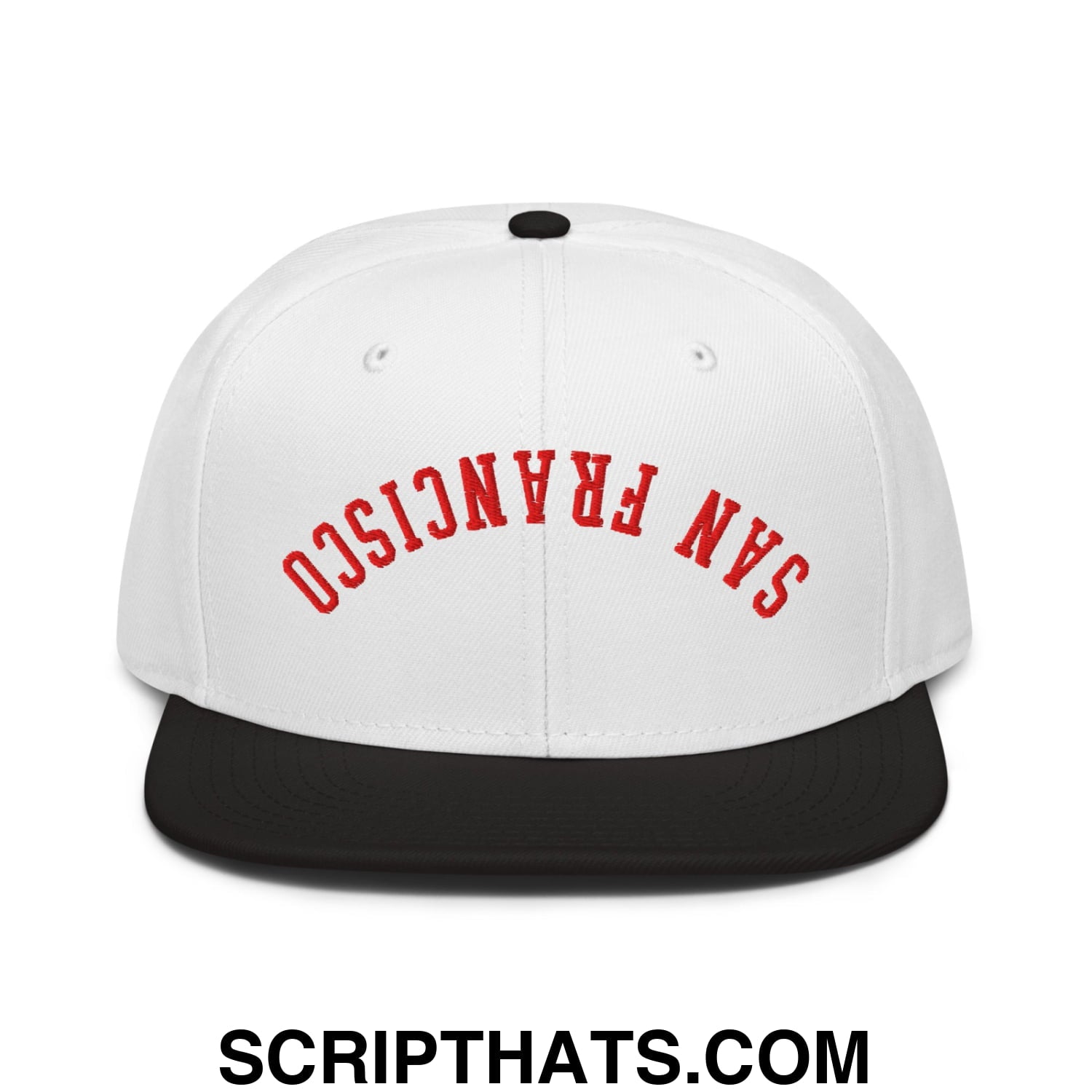 Upside Down San Francisco Football Embroidered Flat Brim Bill Snapback Hat Black White White