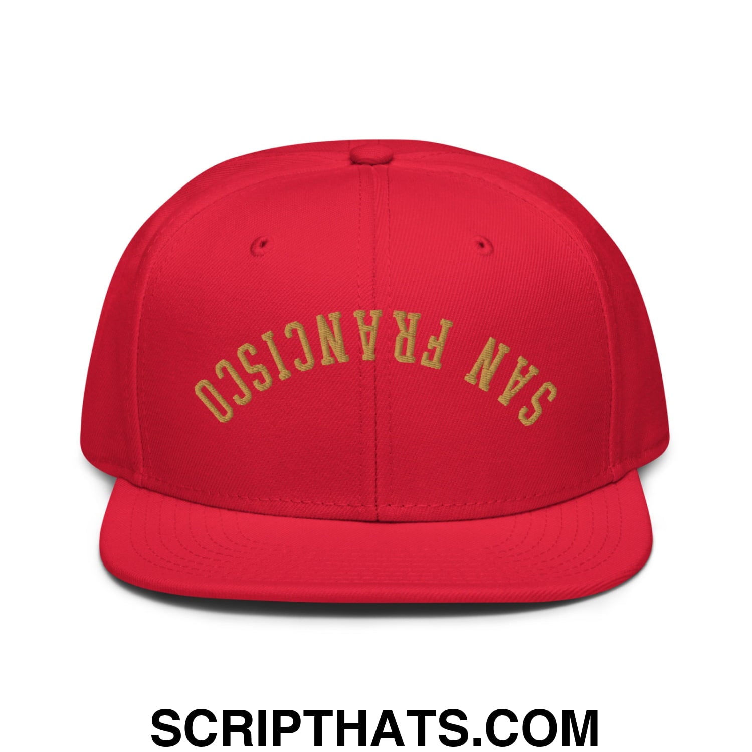 Upside Down San Francisco Football Embroidered Flat Brim Bill Snapback Hat Red