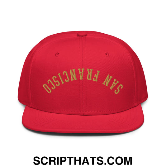 Upside Down San Francisco Football Embroidered Flat Brim Bill Snapback Hat Red