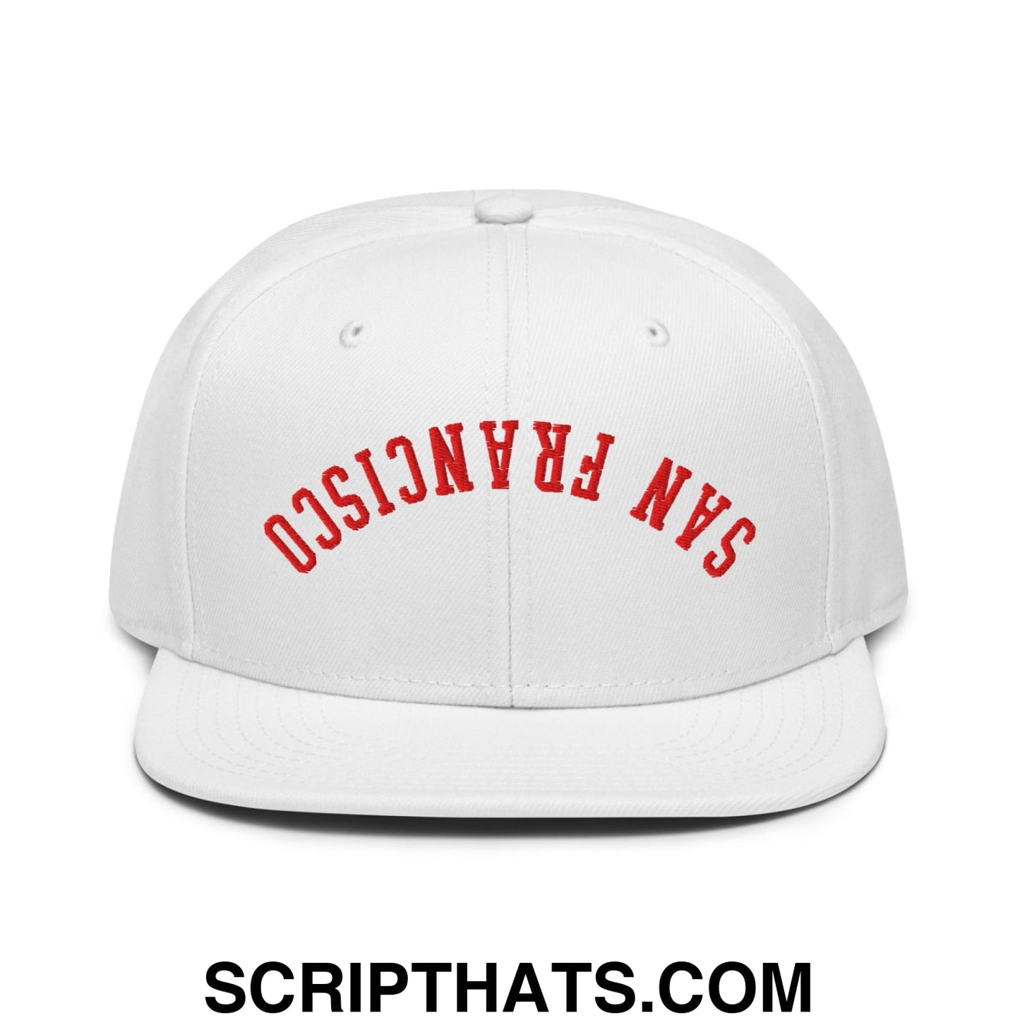 Upside Down San Francisco Football Embroidered Flat Brim Bill Snapback Hat White