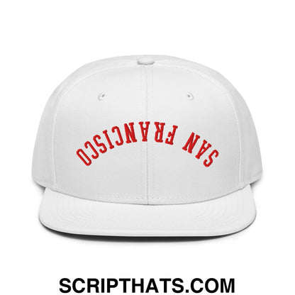 Upside Down San Francisco Football Embroidered Flat Brim Bill Snapback Hat White