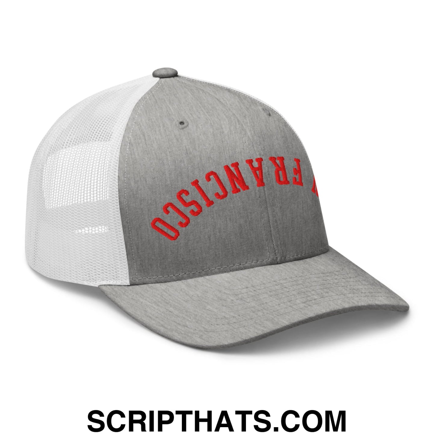 Upside Down San Francisco Football Embroidered Mesh Trucker Hat Heather Grey White