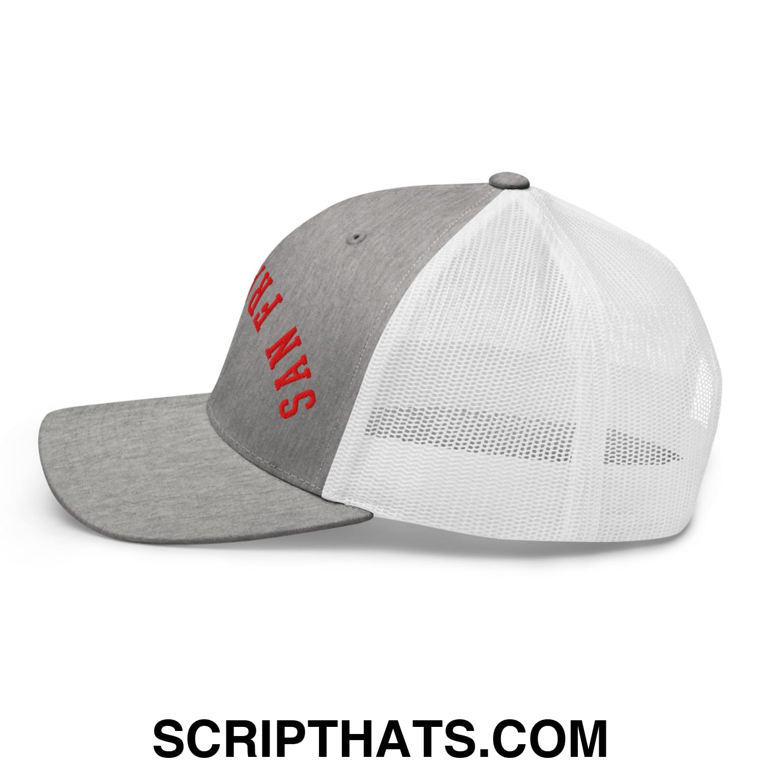 Upside Down San Francisco Football Embroidered Mesh Trucker Hat Heather Grey White