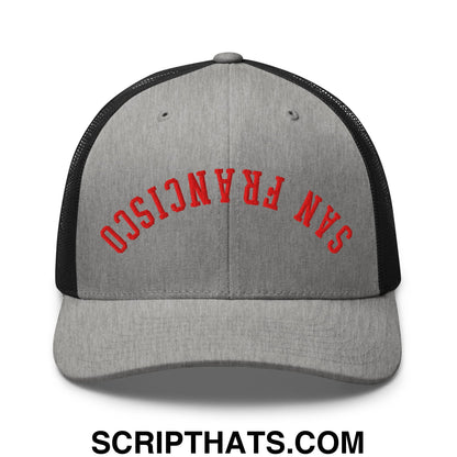 Upside Down San Francisco Football Embroidered Mesh Trucker Hat Heather Black