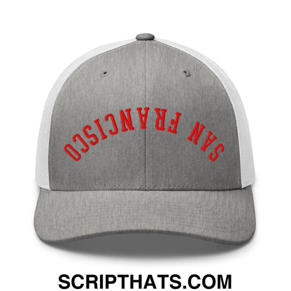 Upside Down San Francisco Football Embroidered Mesh Trucker Hat Heather Grey White