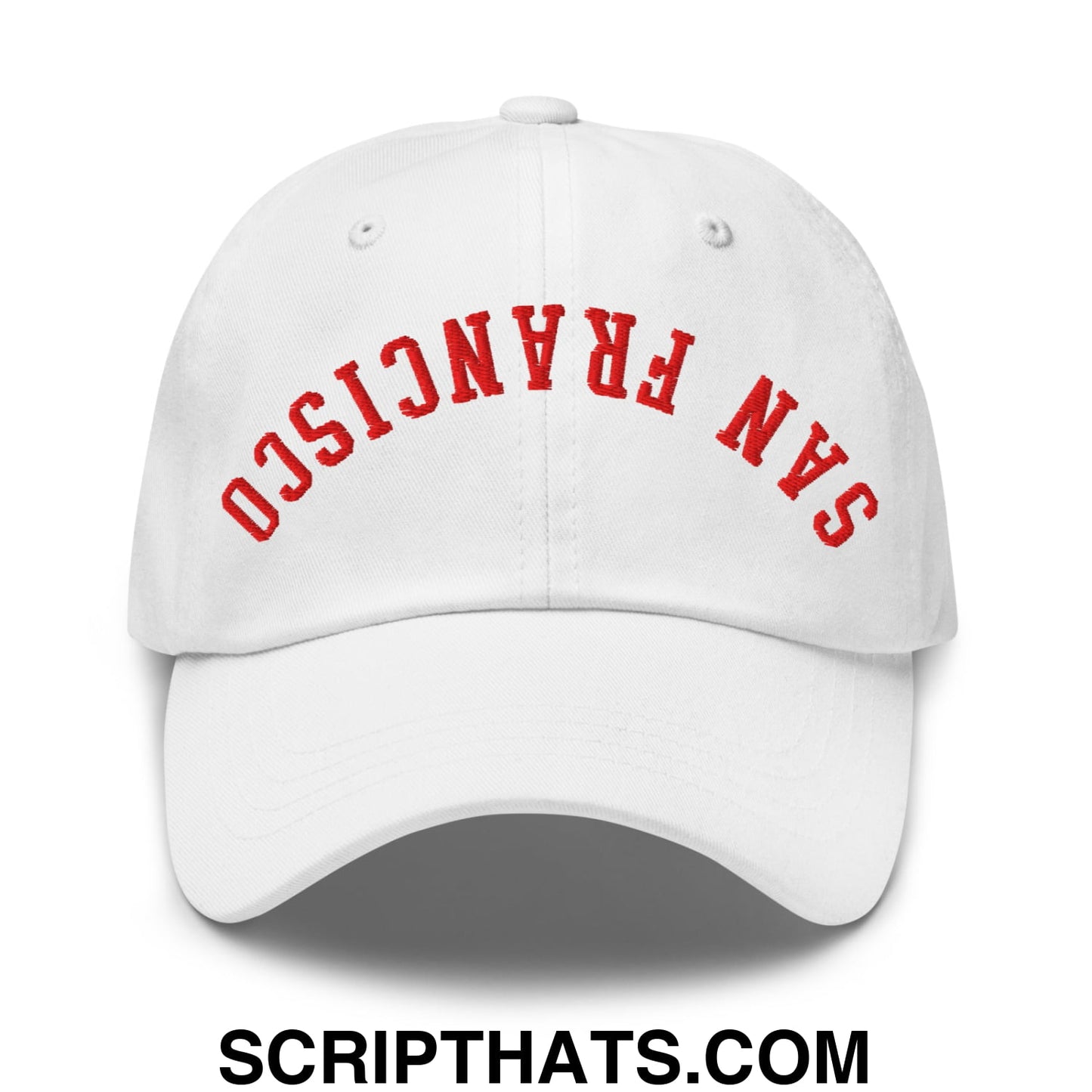 Upside Down San Francisco Football Embroidered Unstructured Dad Hat White