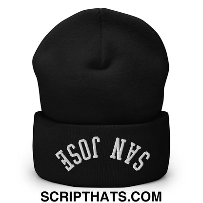 Upside Down San Jose Embroidered Cuffed Knit Beanie Black