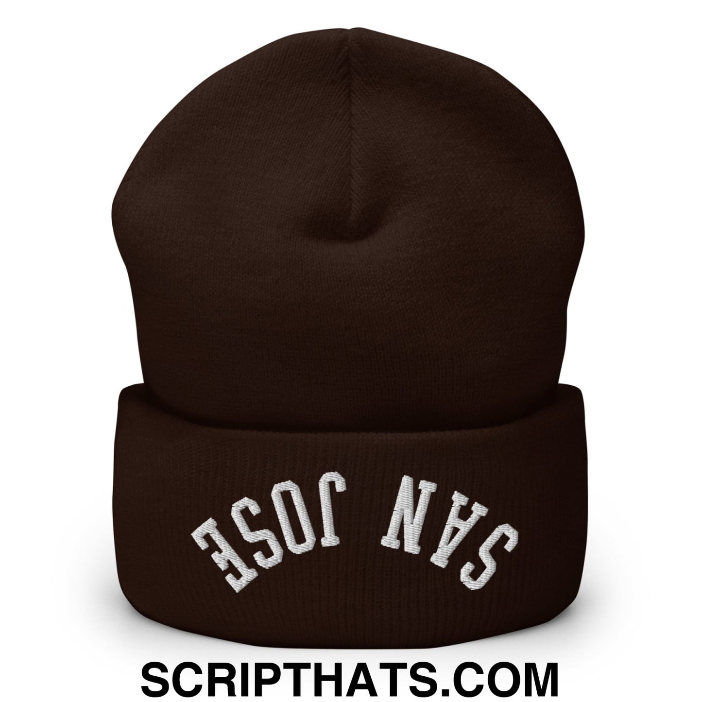 Upside Down San Jose Embroidered Cuffed Knit Beanie Brown