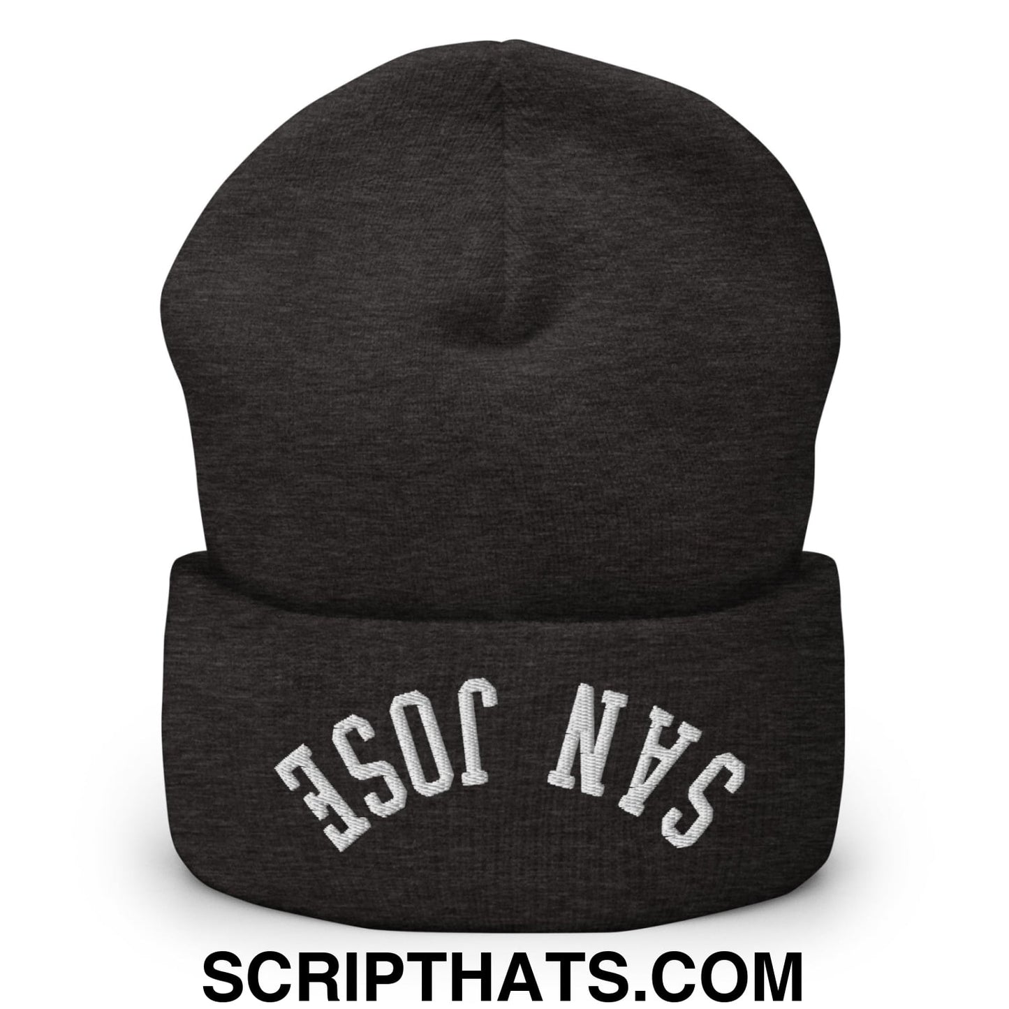 Upside Down San Jose Embroidered Cuffed Knit Beanie Dark Grey
