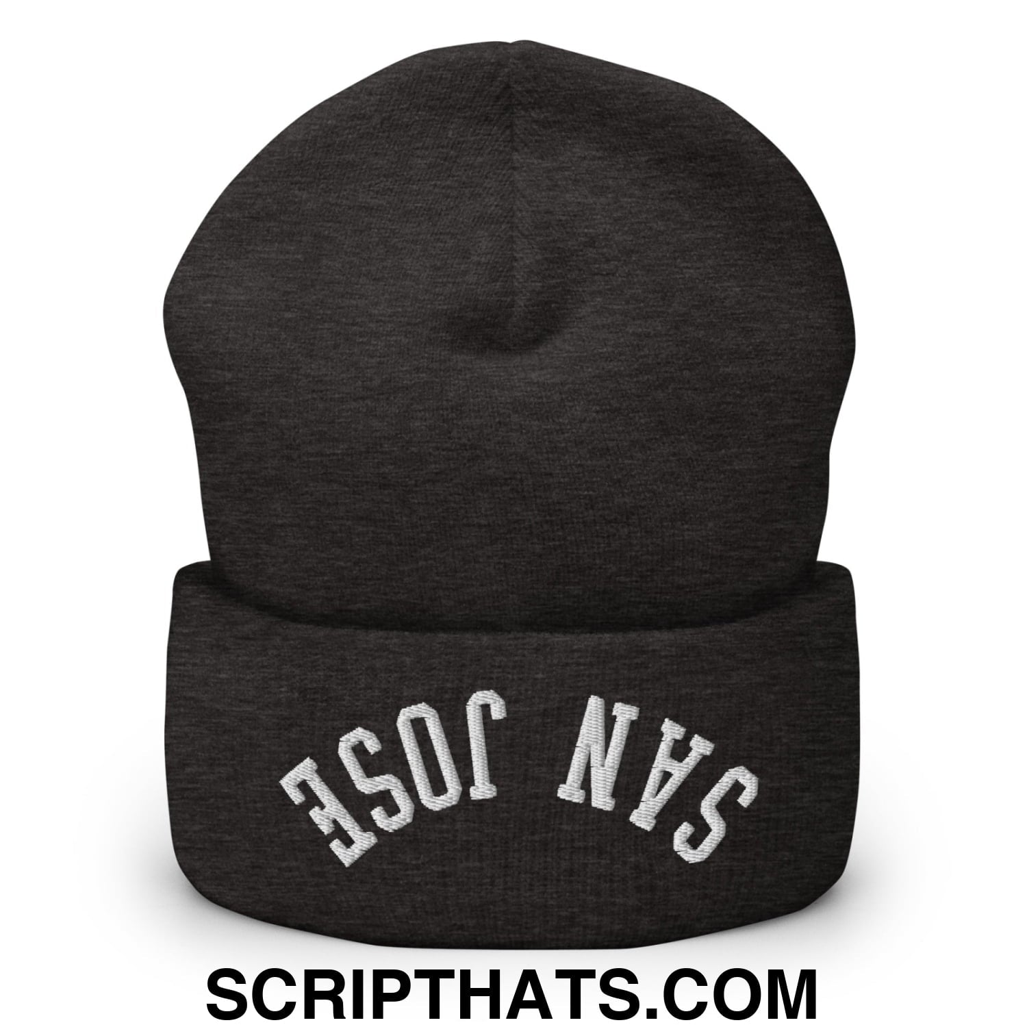 Upside Down San Jose Embroidered Cuffed Knit Beanie Dark Grey