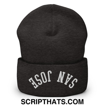 Upside Down San Jose Embroidered Cuffed Knit Beanie Dark Grey