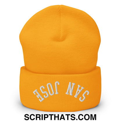 Upside Down San Jose Embroidered Cuffed Knit Beanie Gold