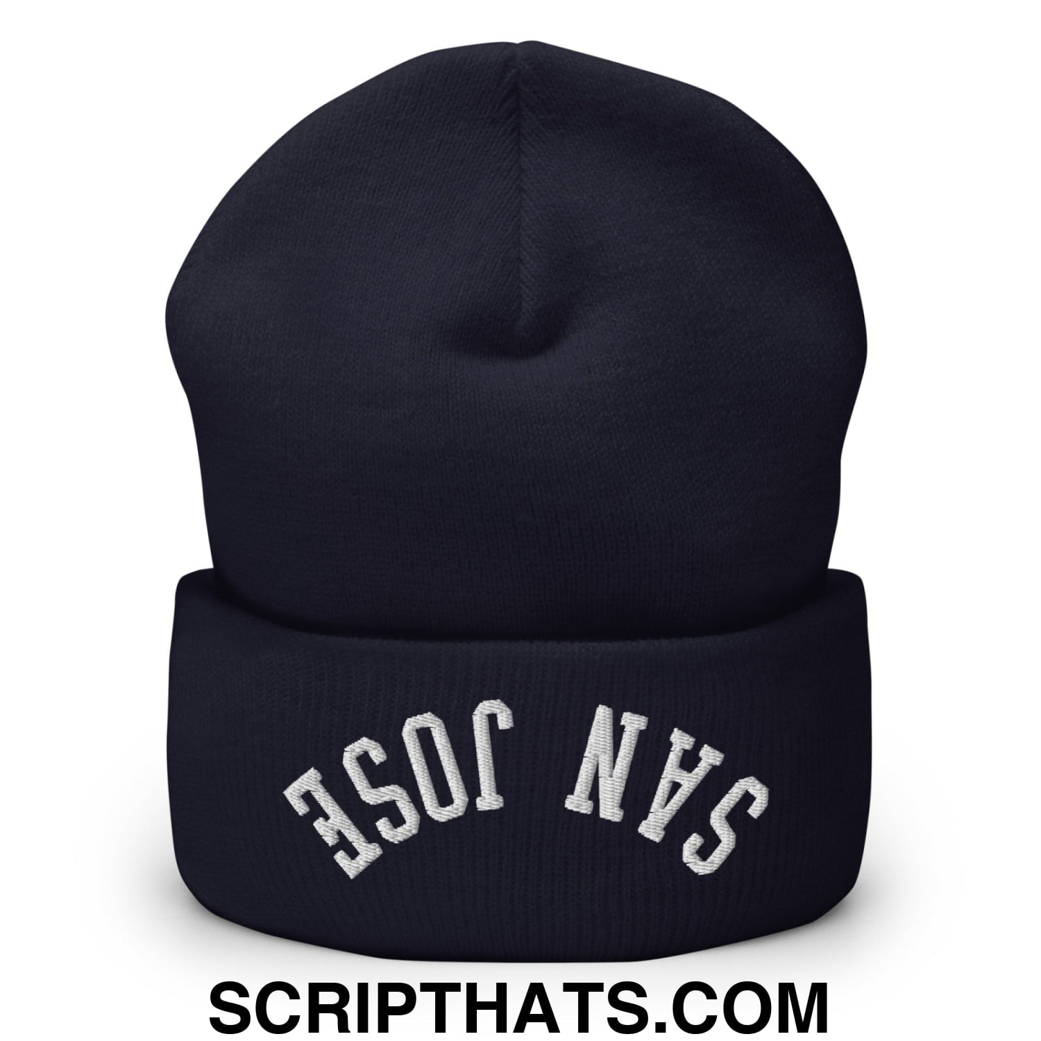 Upside Down San Jose Embroidered Cuffed Knit Beanie Navy